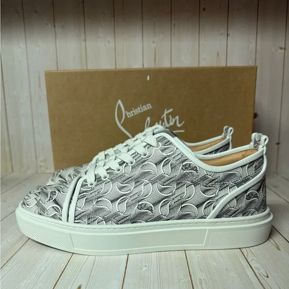 Christian Louboutin Adolon Logo Print Lace Up Sneaker White/Black sz 44 / 11 - Picture 4 of 12